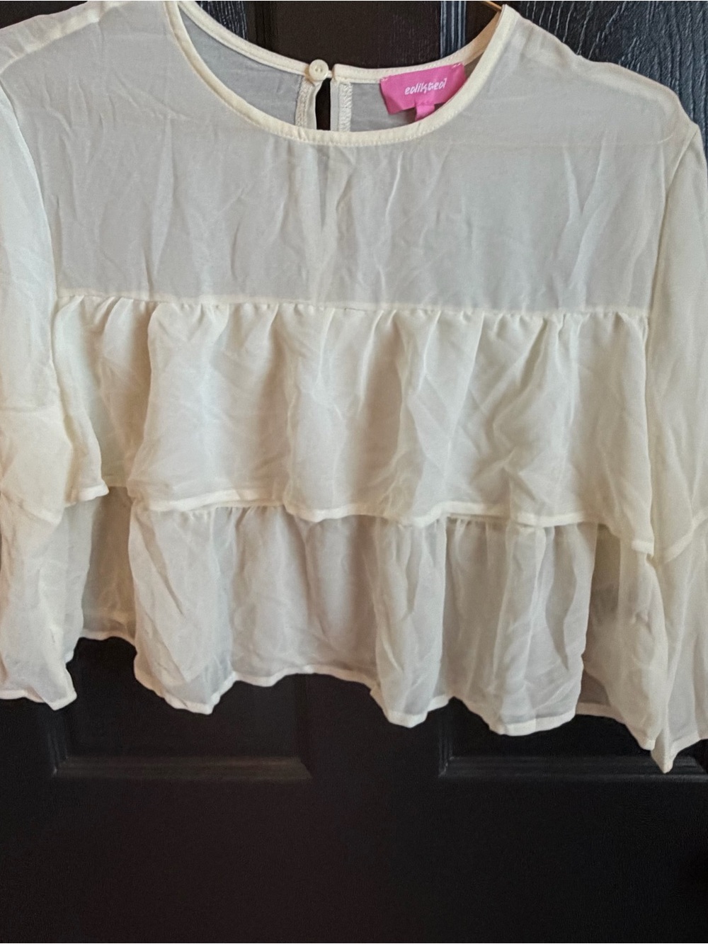 Edikted Missy Ruffled Chiffon Crop Top Cream XS NWOT
